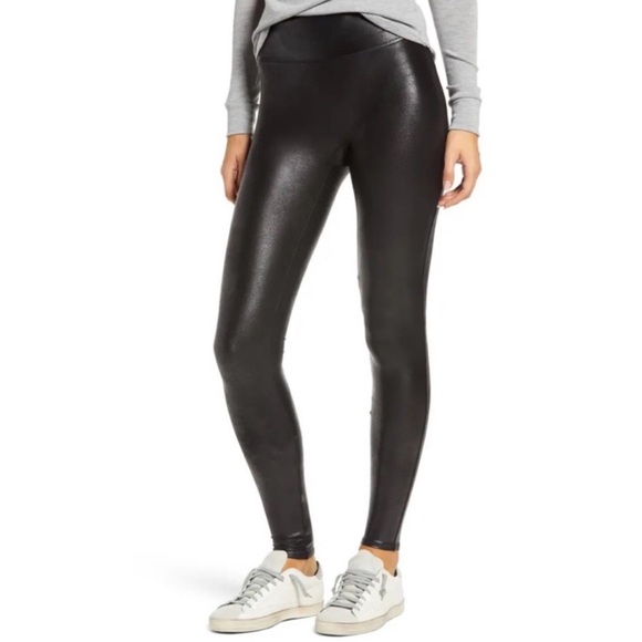 SPANX High Rise Faux Leather Coated Leggings Black Size Small - Picture 3 of 11
